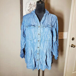 Hester & Orchard Women's Blue Tencel Buttondown Blouse Size Medium